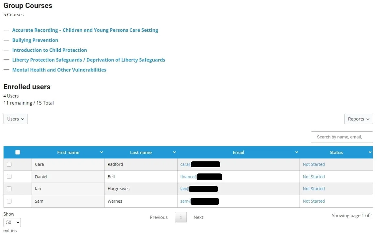 Manage your trainees through the Group Management admin interface