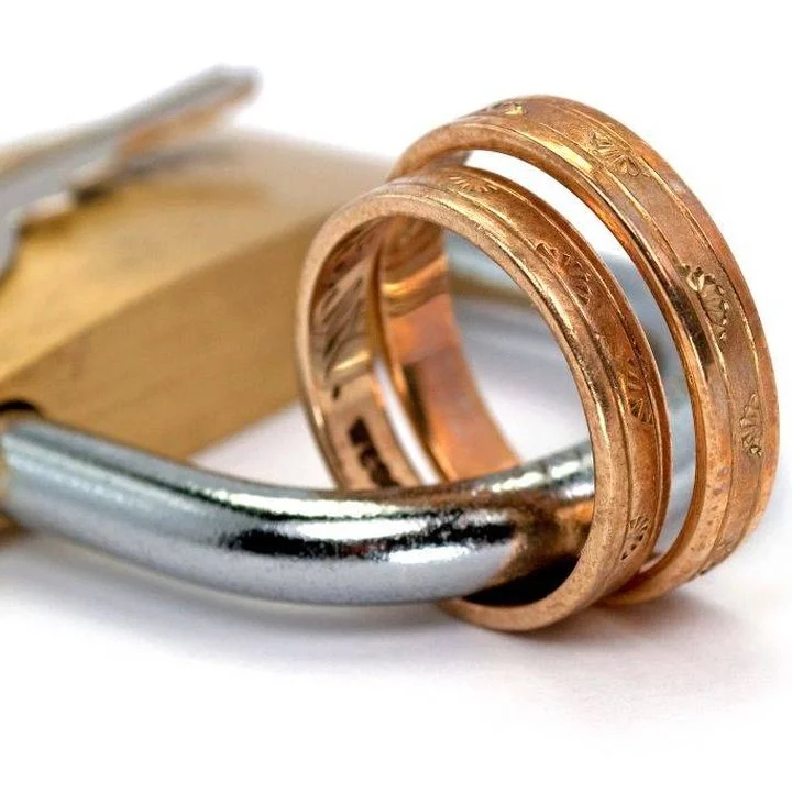 The impact of domestic abuse - wedding rings on a lock